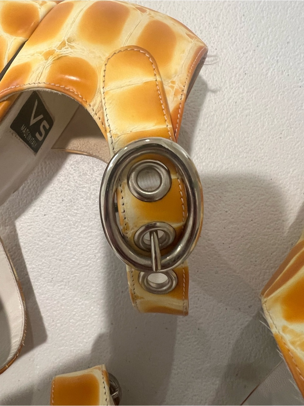 VS made in Italy Vintage 70s disco style crocodile leather Strap Heels Sz 8 - Picture 7 of 10